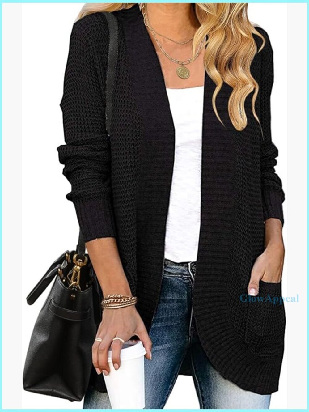 Long Sleeve Open Front Cardigan Chunky Knit Draped Sweater